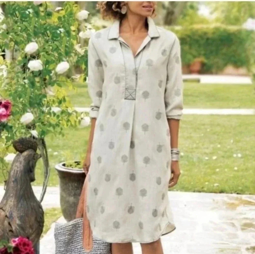 Soft Surroundings Paisley Park Chambray Feathers Dress(XS)